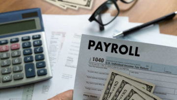 PAYROLL Businessman working Financial accounting concept