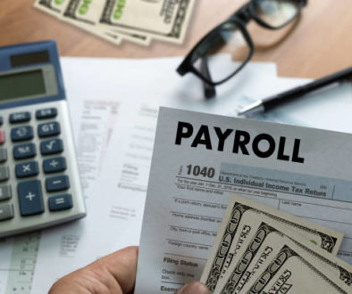 PAYROLL Businessman working Financial accounting concept