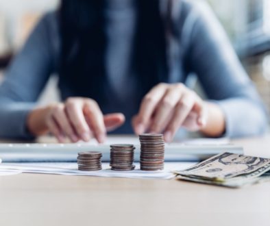 woman working from home concept saving money for finance accounting. Saving money wealth concept,
